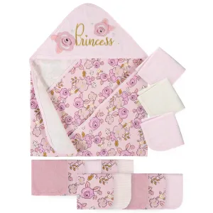 14-Piece Girls Princess Hooded Bath Towel & Washcloths Set