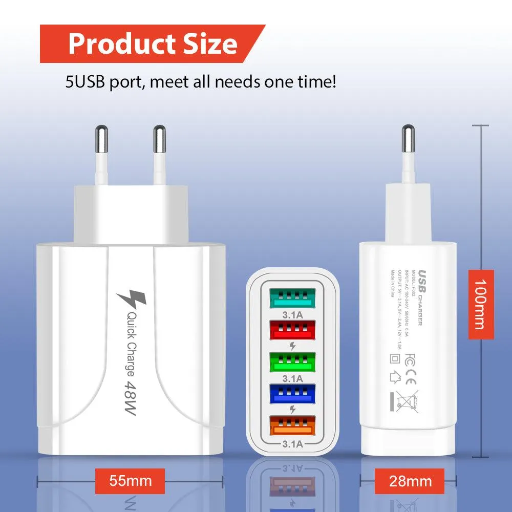 2 Pack PBG 5 Port Wall Charger Charge 5 Devices at Once!