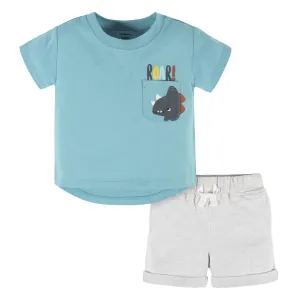 2-Piece Baby & Toddler Boys Dino Blues Pocket Tee & Knit Shorts Set