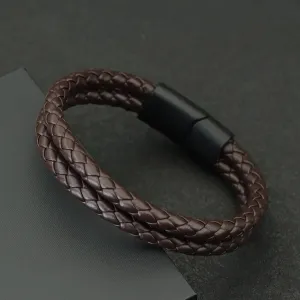 2024 Hiphop Mens Leather Bracelet Bangle Bilayer Detachable Magnet Buckle Leisure Pulseira Accessories Hombre Gift For Boyfriend