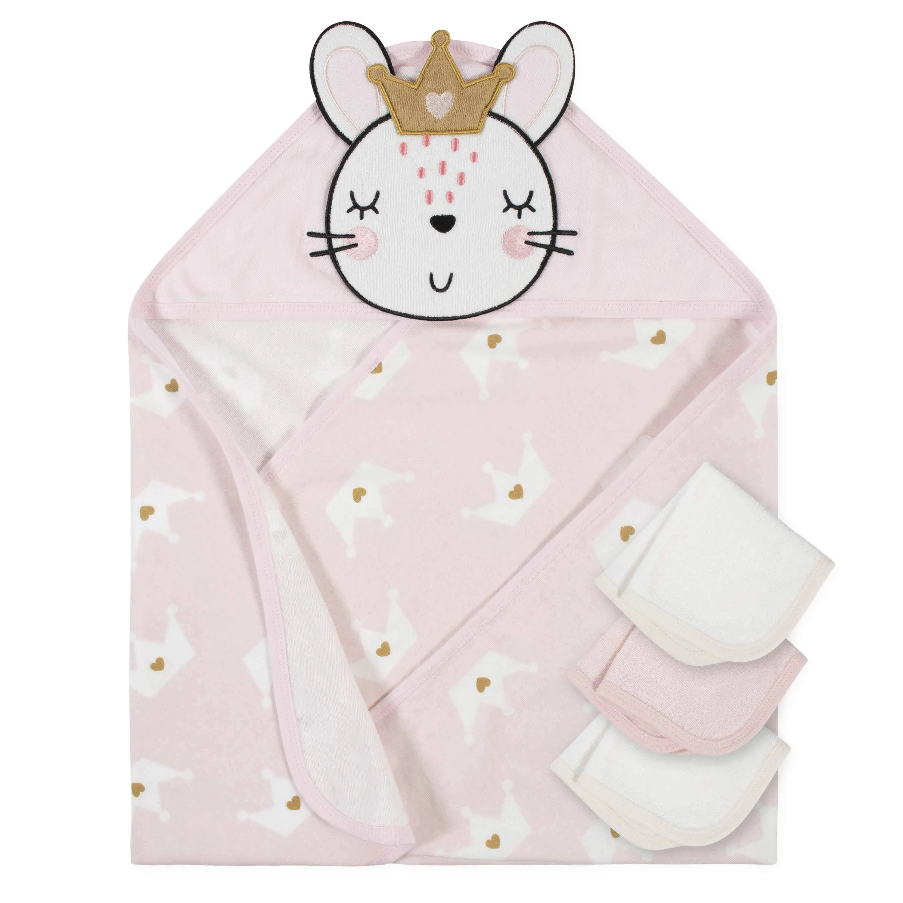 4-Piece Baby Girls Bunny Ballerina Hooded Towel & Washcloth Set