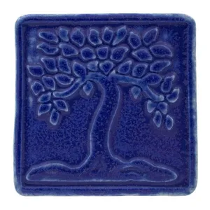 4x4 Botanical Tree Pewabic Tile - Cobalt