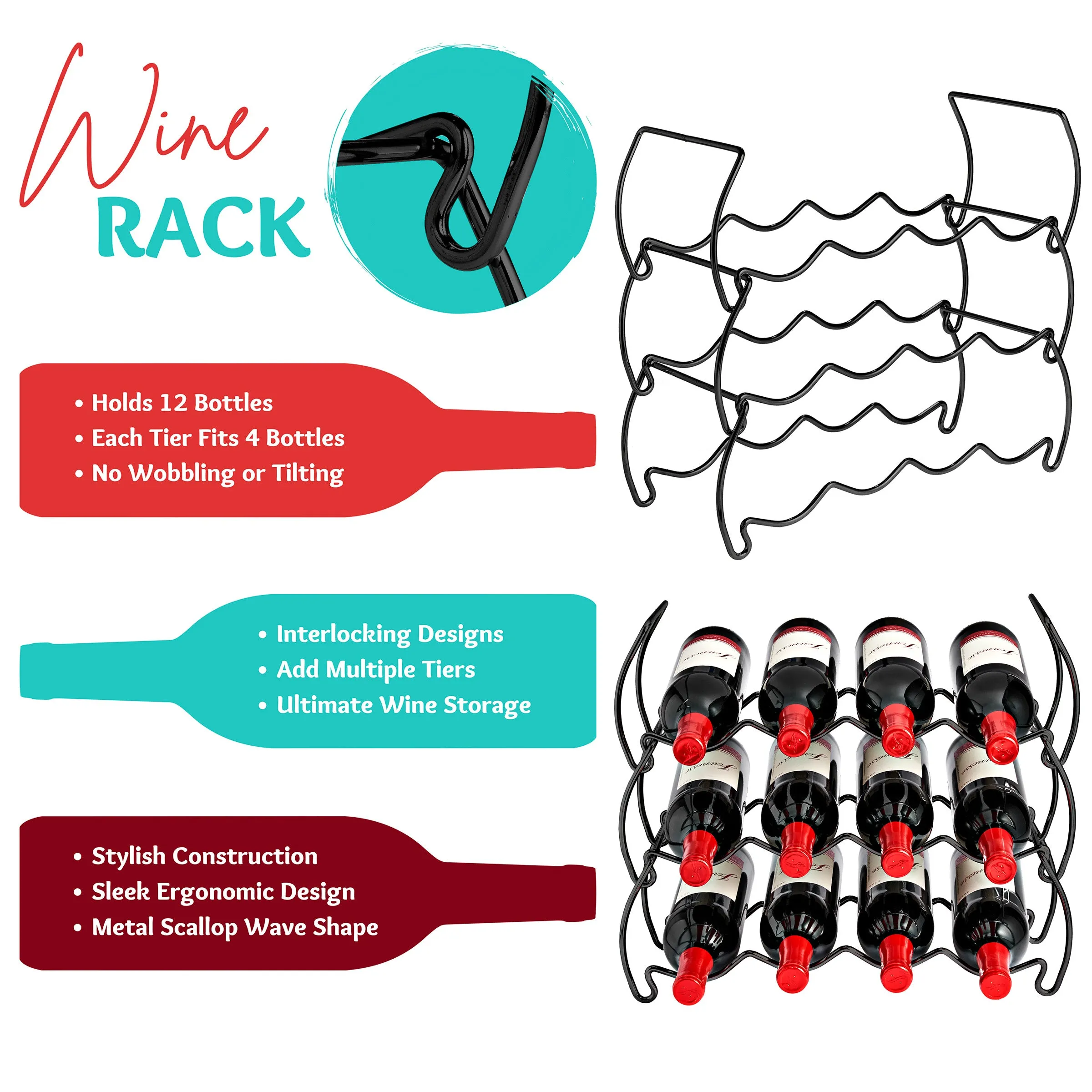 6-Tier Stackable and Detachable Wine Rack Holds 24 Bottles