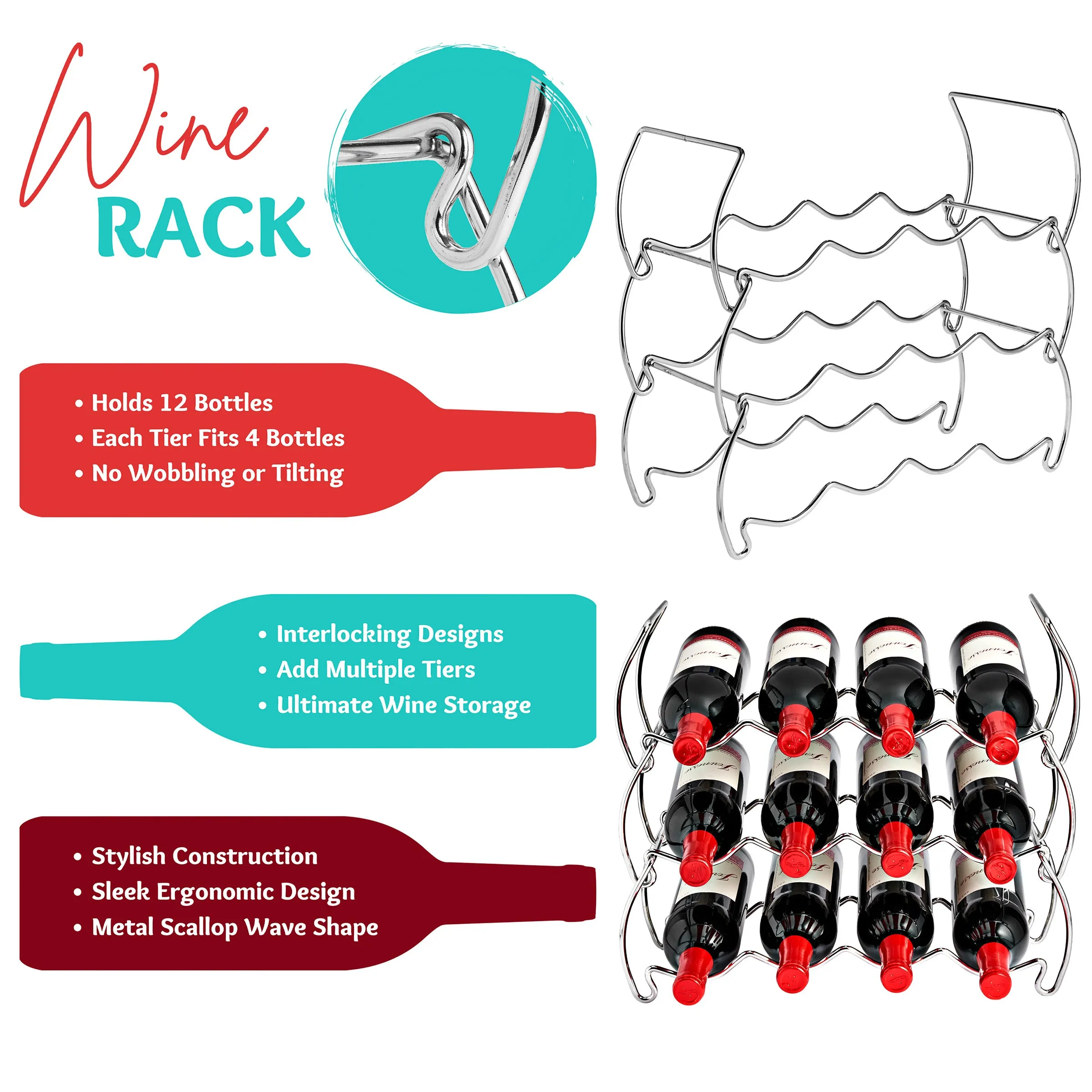 6-Tier Stackable and Detachable Wine Rack Holds 24 Bottles