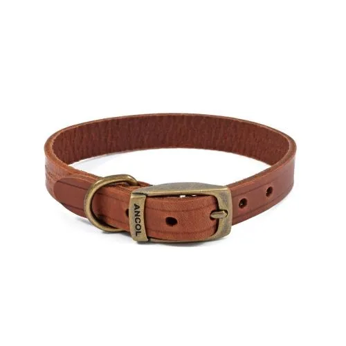 Ancol Latigo Leather Collar Chestnut 20-26cm Size 1