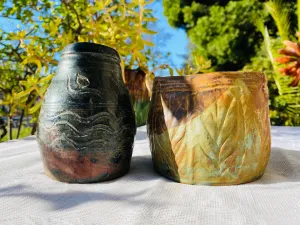 Artisan Signed RML Richard Lincoln Pottery Hand Made Clay Pot Art Vase Set Vases