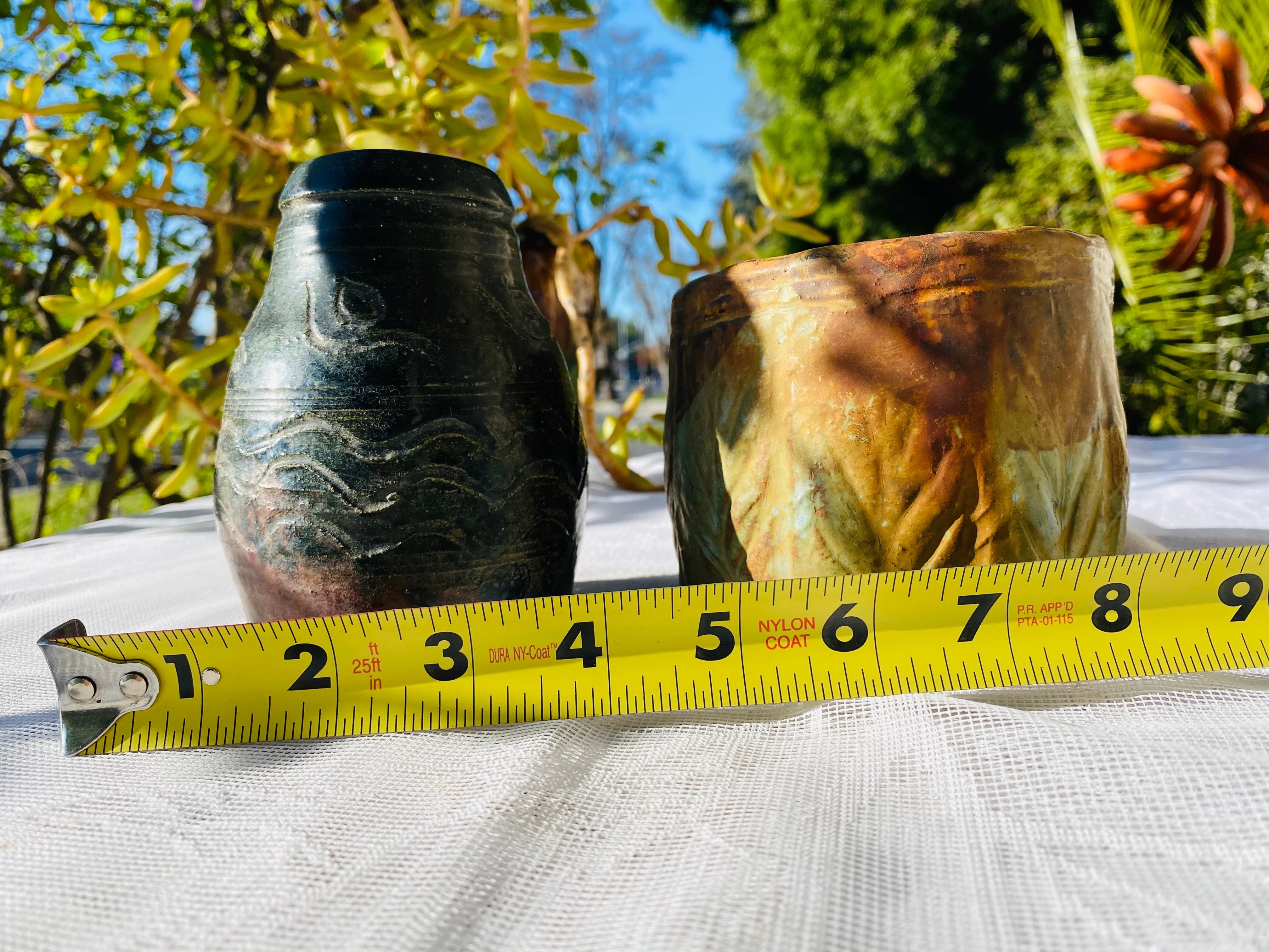 Artisan Signed RML Richard Lincoln Pottery Hand Made Clay Pot Art Vase Set Vases