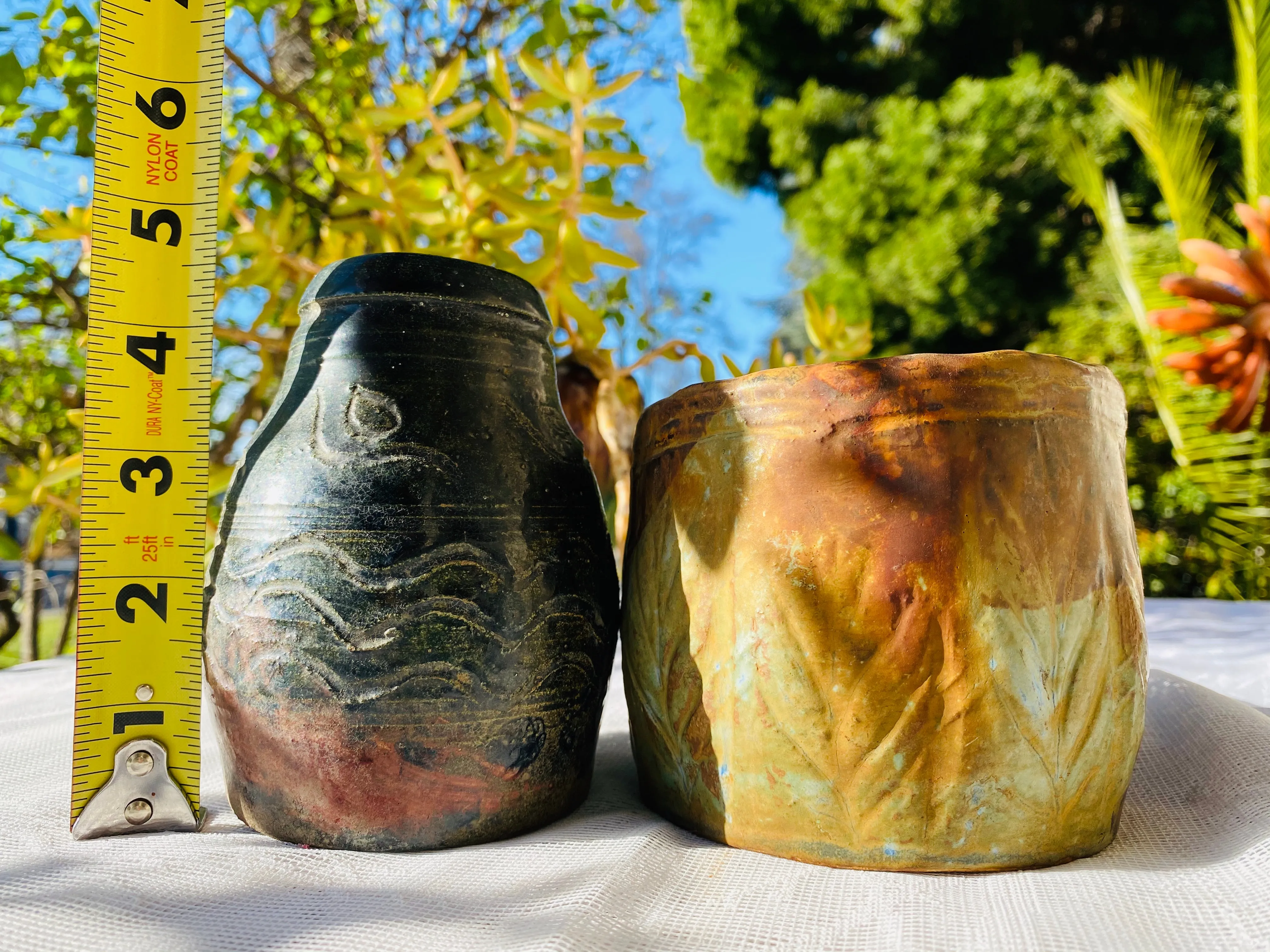 Artisan Signed RML Richard Lincoln Pottery Hand Made Clay Pot Art Vase Set Vases