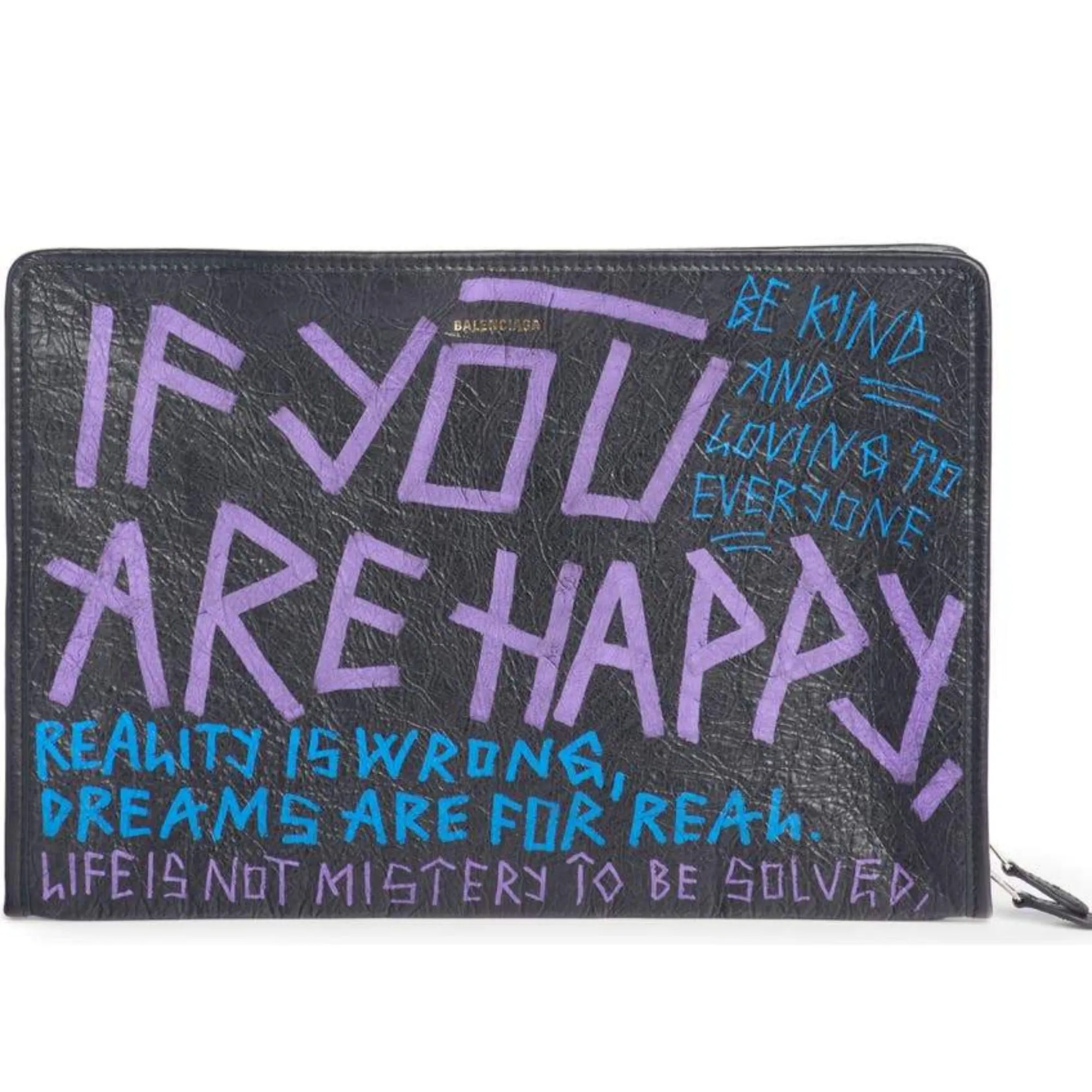 Balenciaga Bazar Graffiti Purple Blue Black Arena Leather Pouch