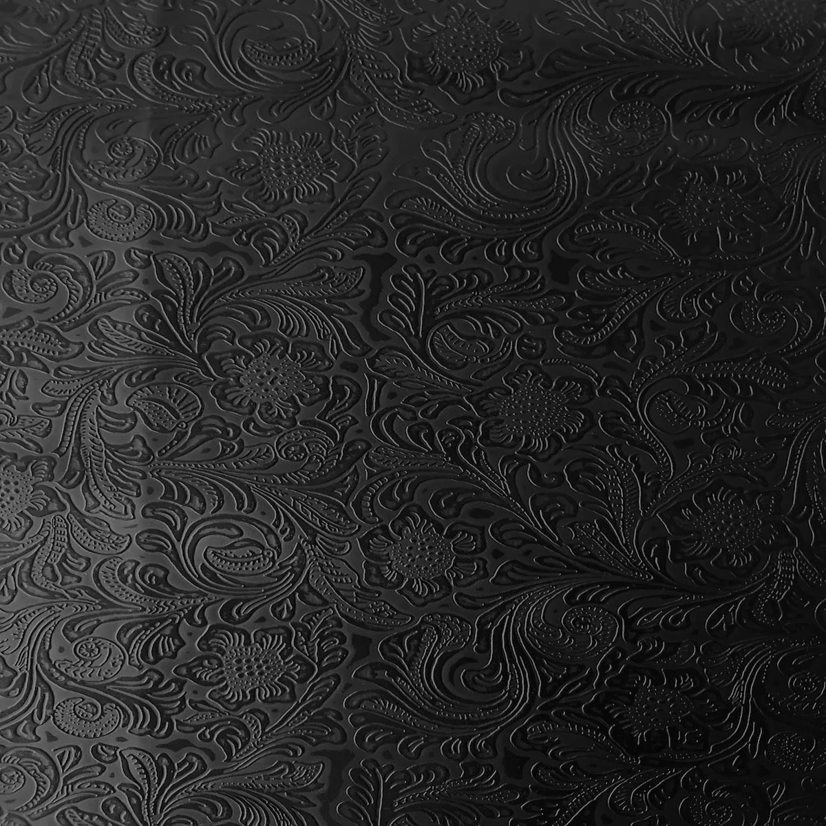 Black Western Floral PU Faux Leather Vinyl Fabric