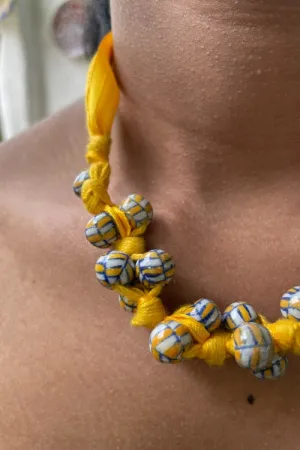 Blue Pottery Handcrafted Yellow And Blue Knot Necklace