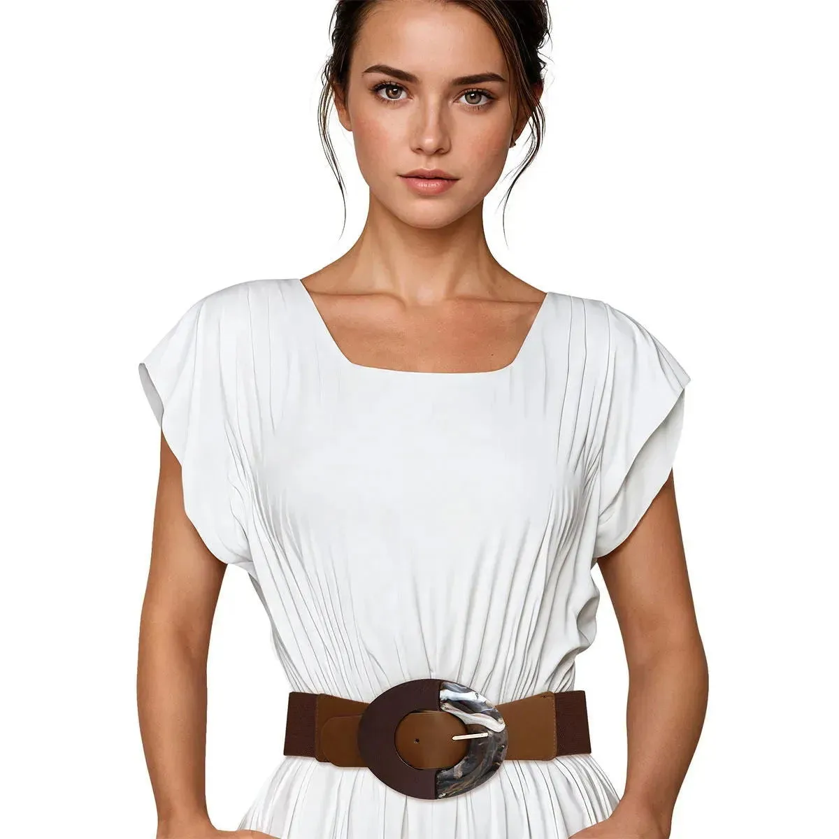 Brown and Marble Design Buckle Belt Ladies - Stylish Accessory