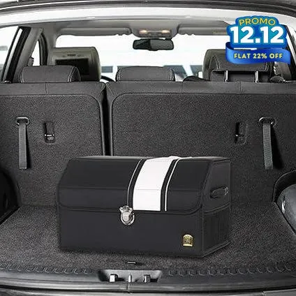 Car Leather Trunk Organizer Box - White Stripe