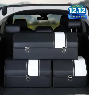 Car Leather Trunk Organizer Box - White Stripe