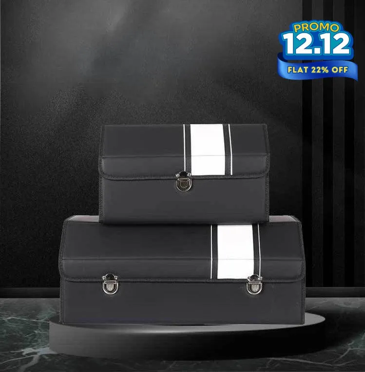 Car Leather Trunk Organizer Box - White Stripe