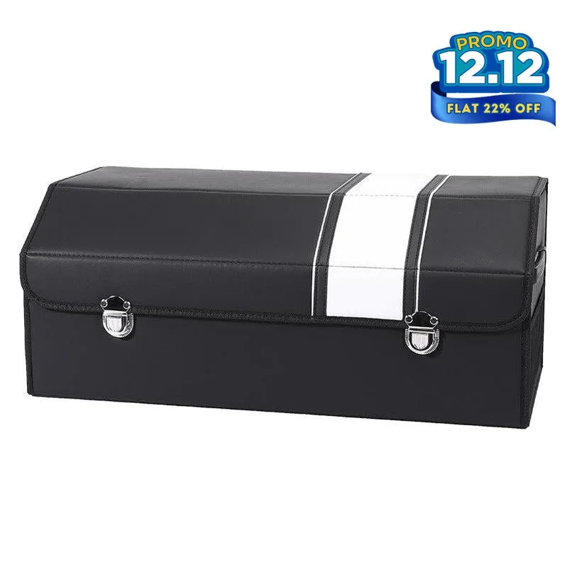 Car Leather Trunk Organizer Box - White Stripe