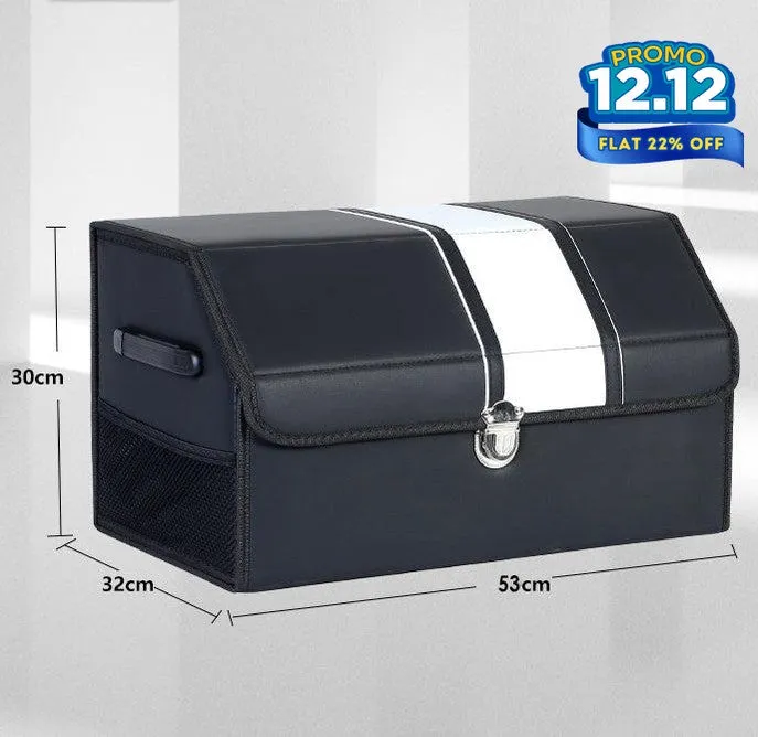 Car Leather Trunk Organizer Box - White Stripe