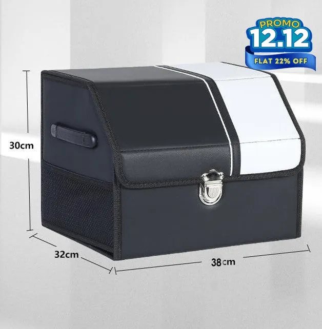 Car Leather Trunk Organizer Box - White Stripe