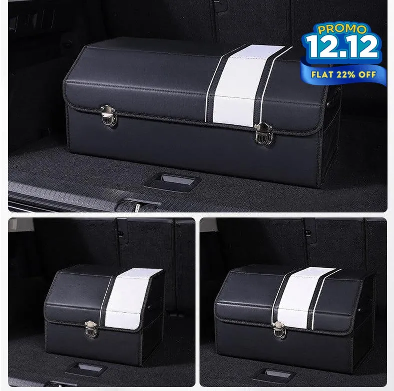 Car Leather Trunk Organizer Box - White Stripe