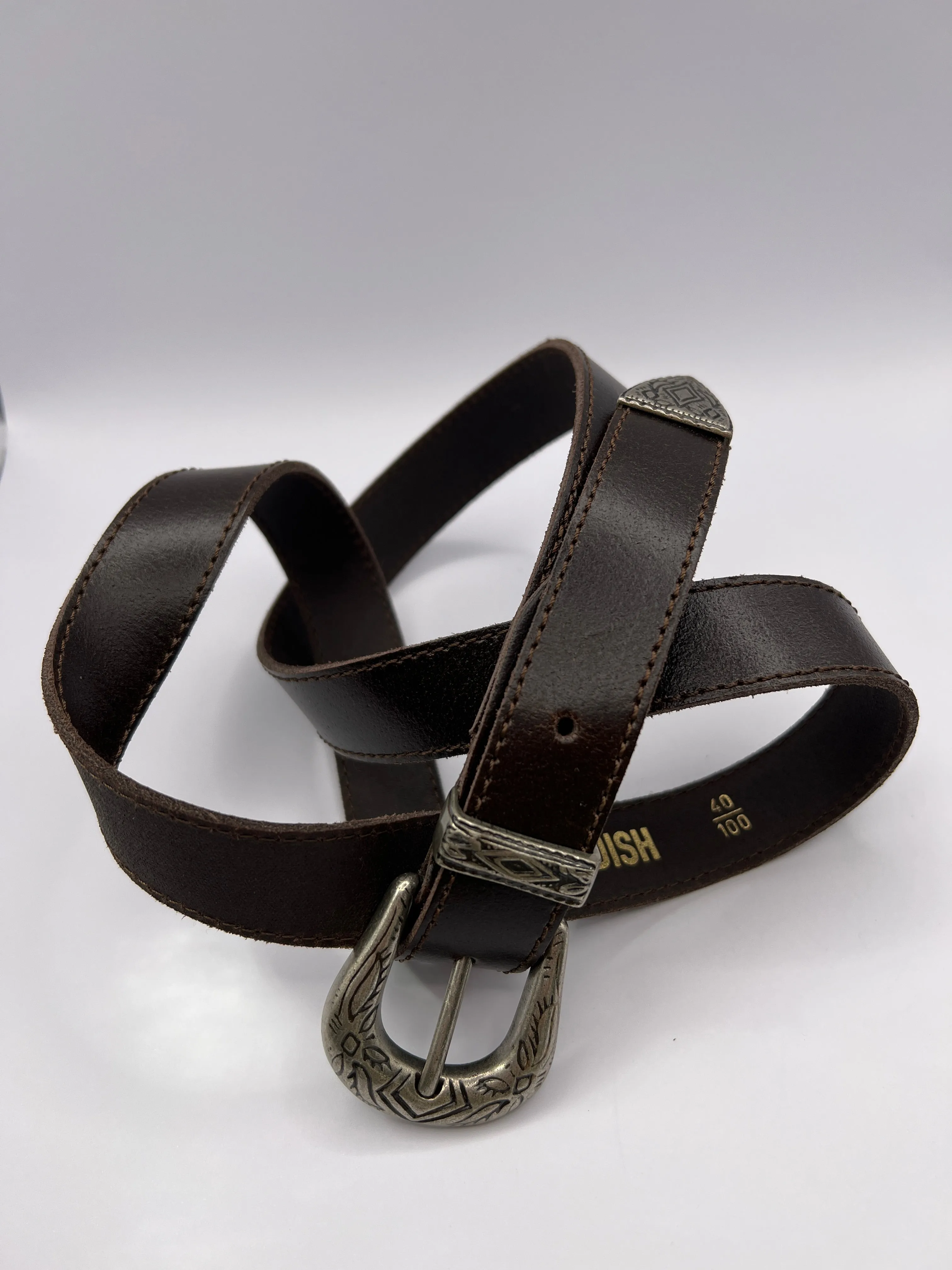 Cowboy Brown Leather Belt with Silver Adornment