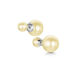 Dianna Double Ball Earrings - Cream/Rhodium