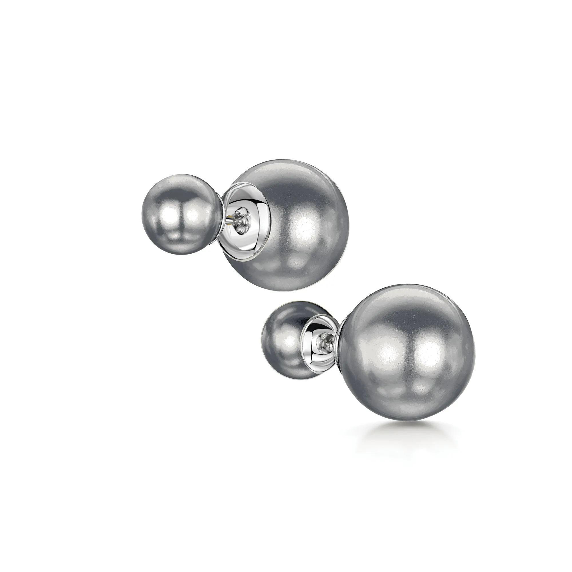 Dianna Double Ball Earrings - Grey/Rhodium