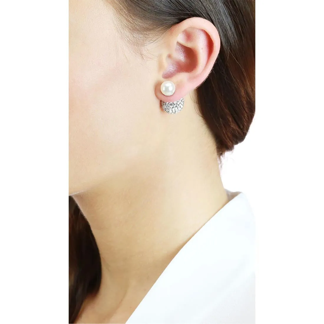 Dianna Double Ball Earrings - White/Rhodium Large Pave