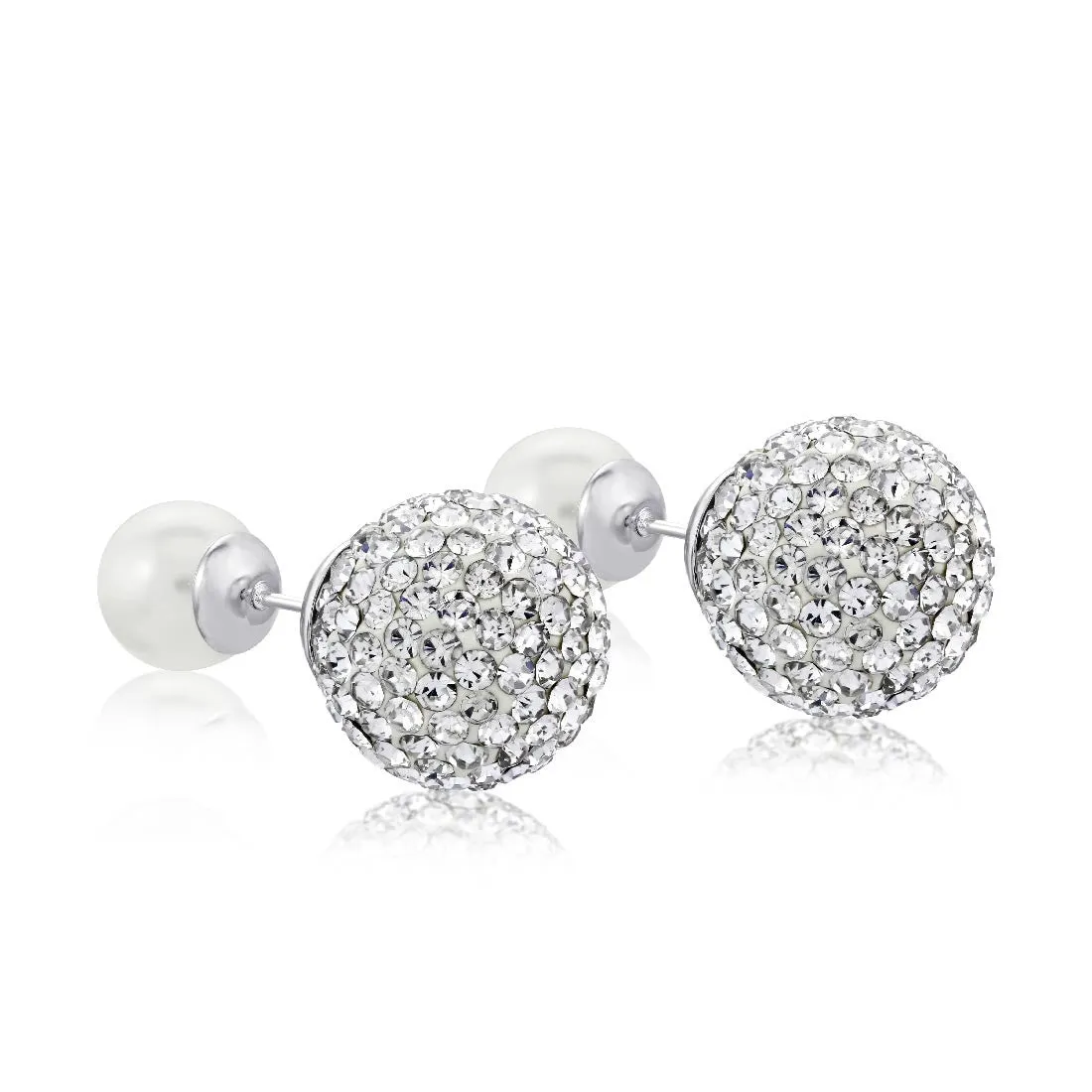 Dianna Double Ball Earrings - White/Rhodium Large Pave