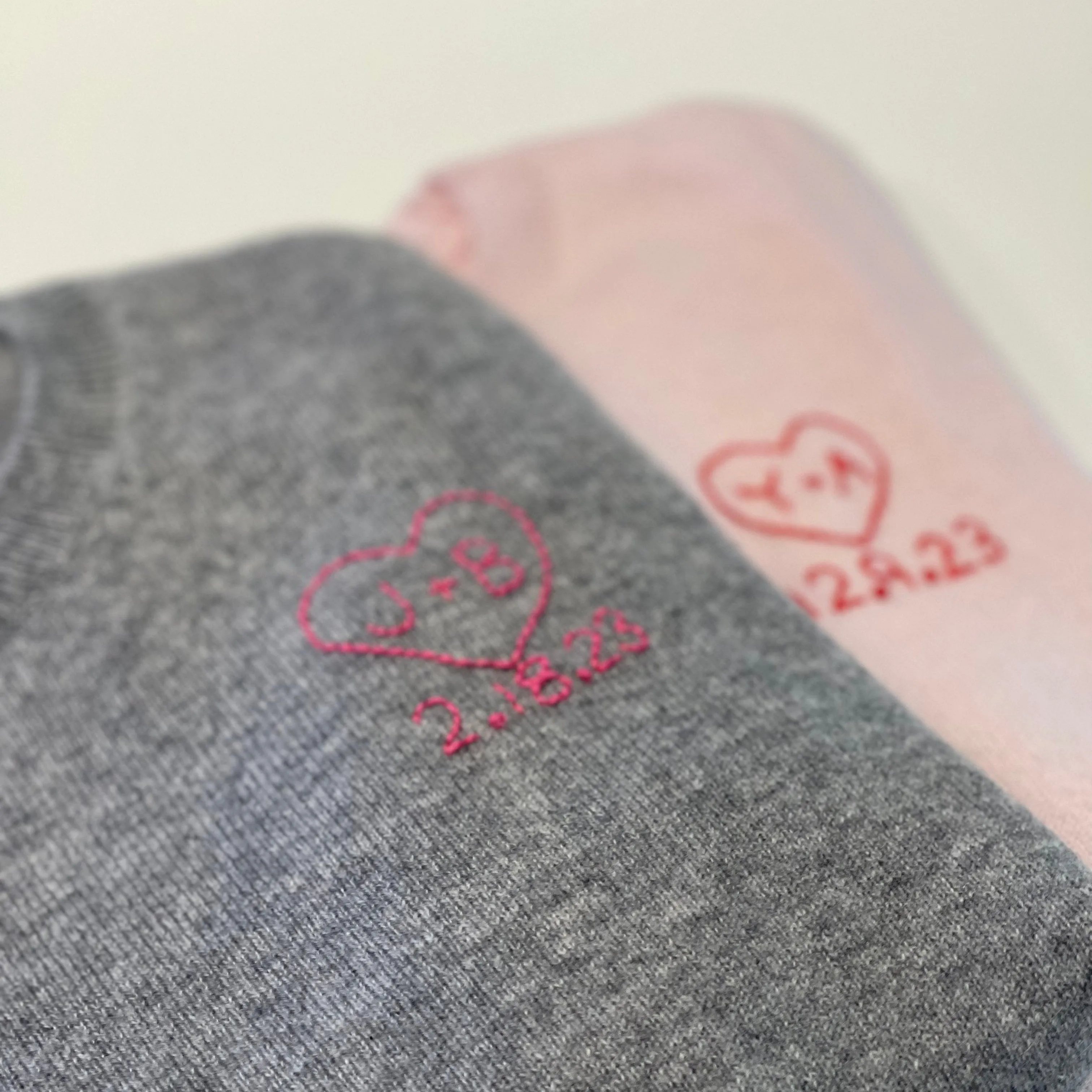 DTD Long Sleeve Cashmere Sweater with Custom Hand Embroidered Heart & Date