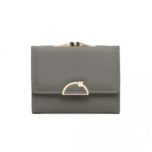 Elegant Miss Lulu Grey Half-Circle Petal Clasp Wallet - Stylish & Functional PU Leather Design