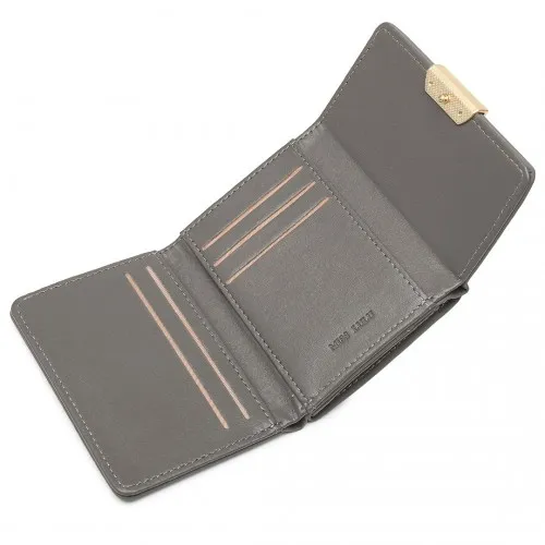 Elegant Miss Lulu Grey Half-Circle Petal Clasp Wallet - Stylish & Functional PU Leather Design