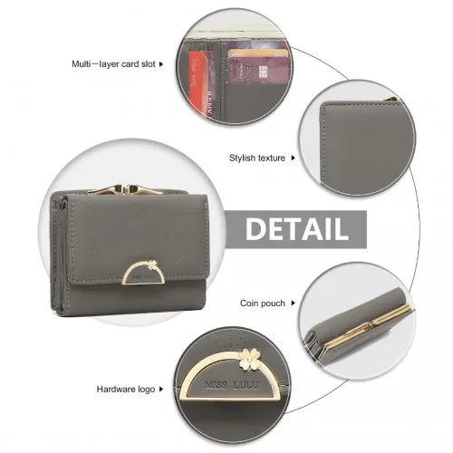 Elegant Miss Lulu Grey Half-Circle Petal Clasp Wallet - Stylish & Functional PU Leather Design