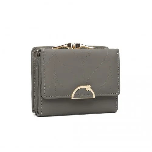 Elegant Miss Lulu Grey Half-Circle Petal Clasp Wallet - Stylish & Functional PU Leather Design