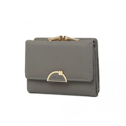 Elegant Miss Lulu Grey Half-Circle Petal Clasp Wallet - Stylish & Functional PU Leather Design