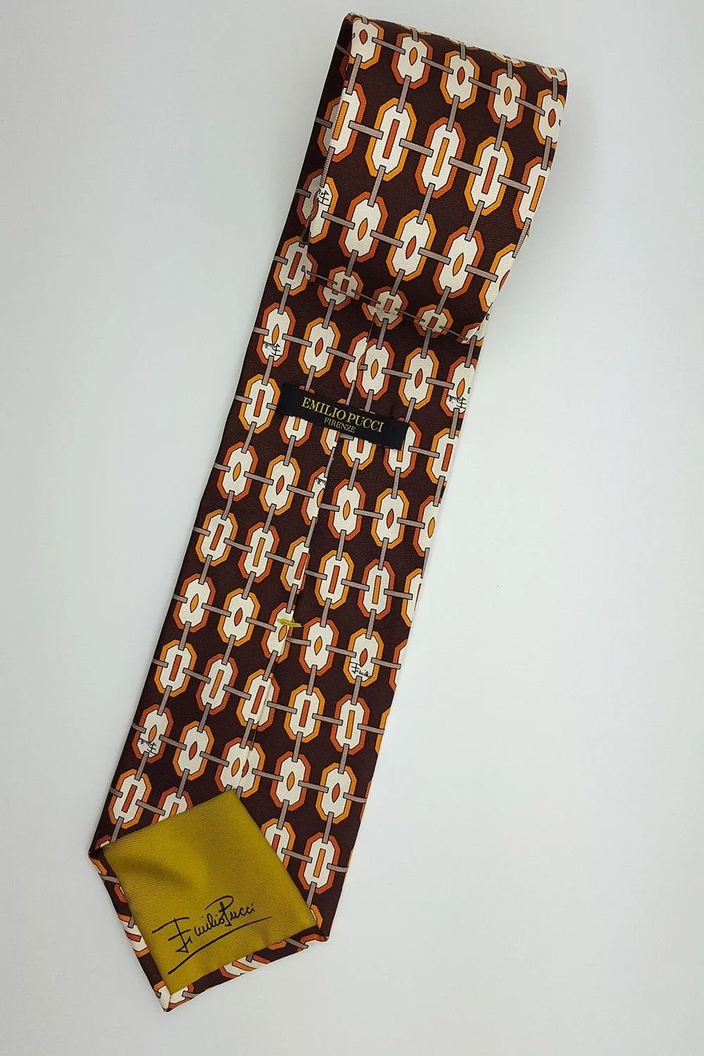 EMILIO PUCCI 100% Silk Brown Geometric Repeat Classic Tie (59)