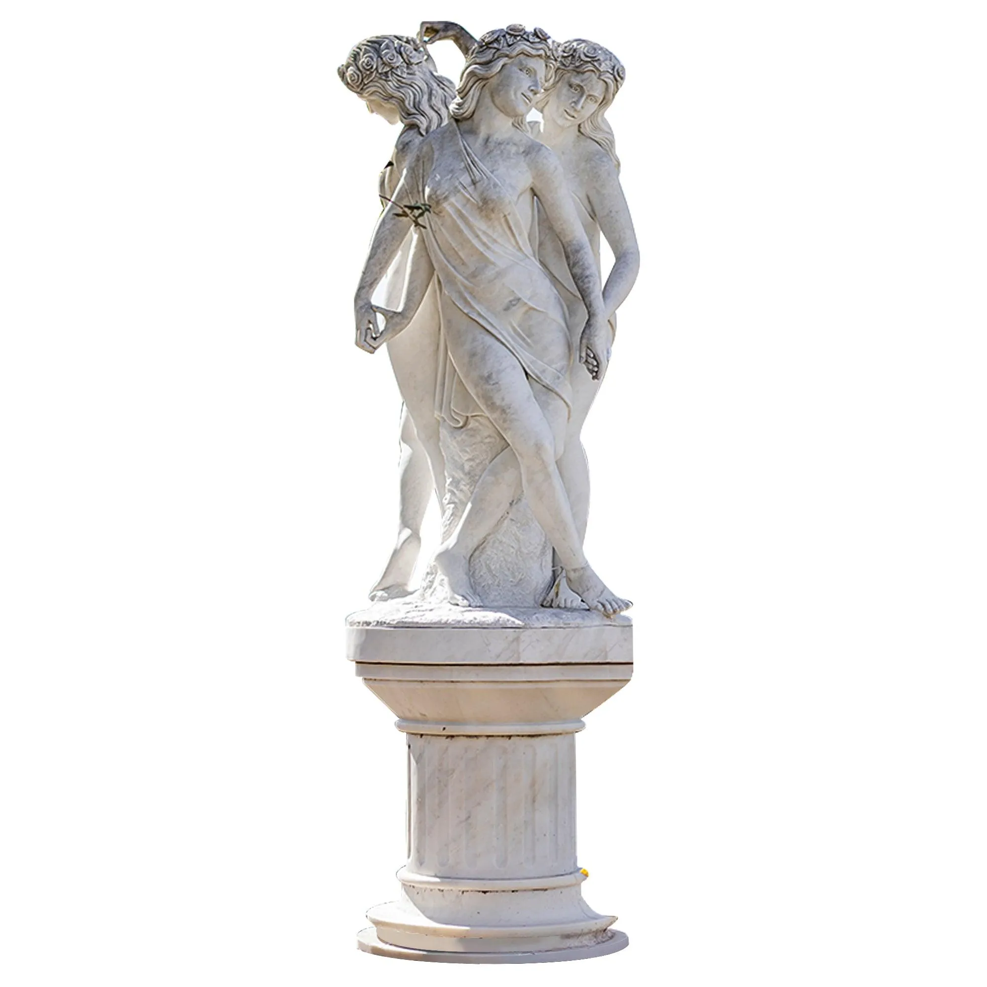 FINEST Garden Three Graces White Natural Marble Statue With Pedestal FM-016