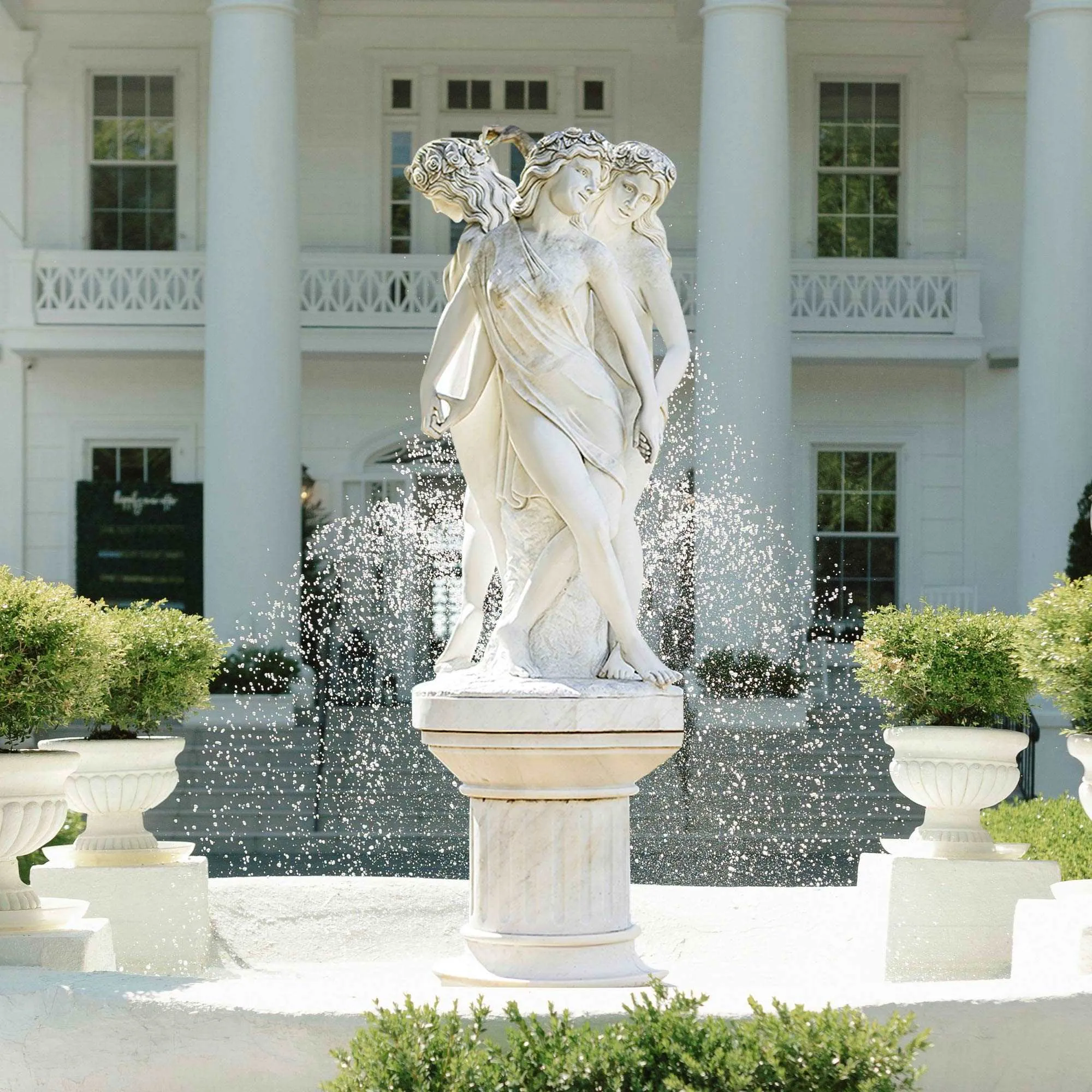 FINEST Garden Three Graces White Natural Marble Statue With Pedestal FM-016