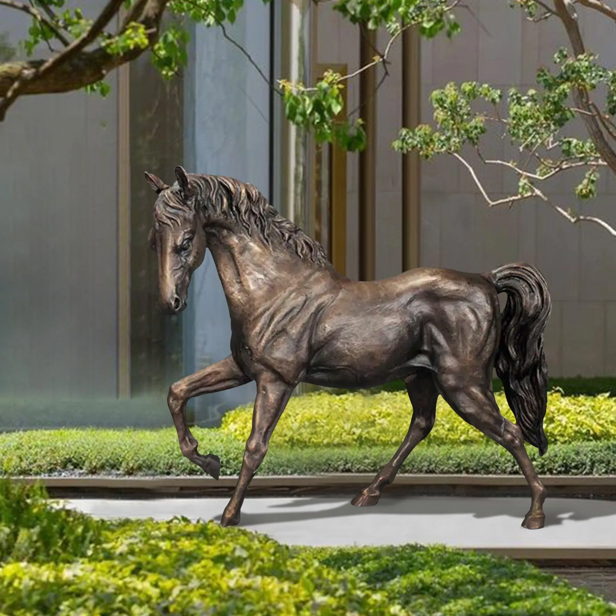 FINEST Life-Size Bronze Horse Sculpture – Majestic Equine Art for Gardens and Public Spaces FB-016