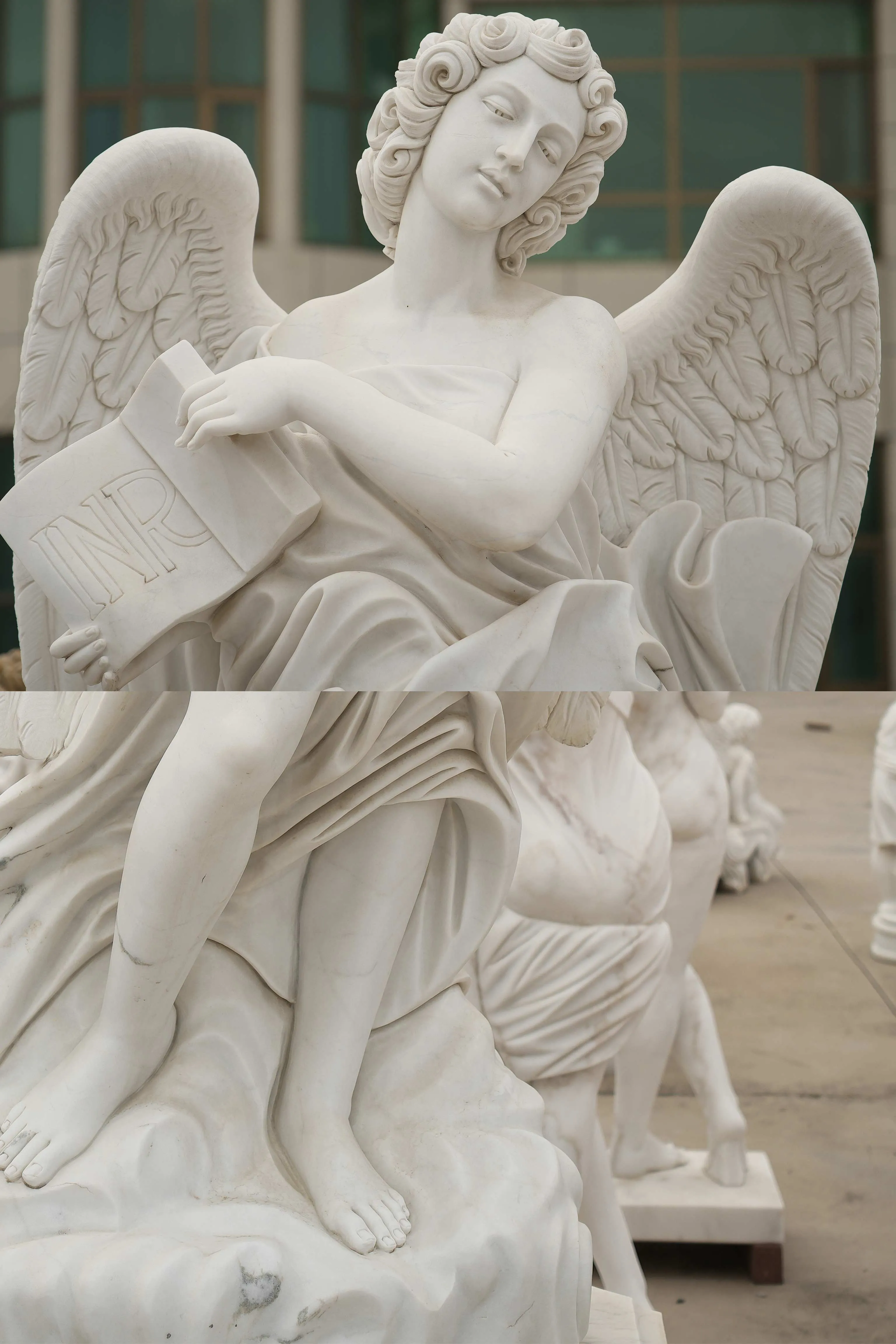 FINEST Reading Angel Marble Figure Sculpture for Garden Decoration FM-025