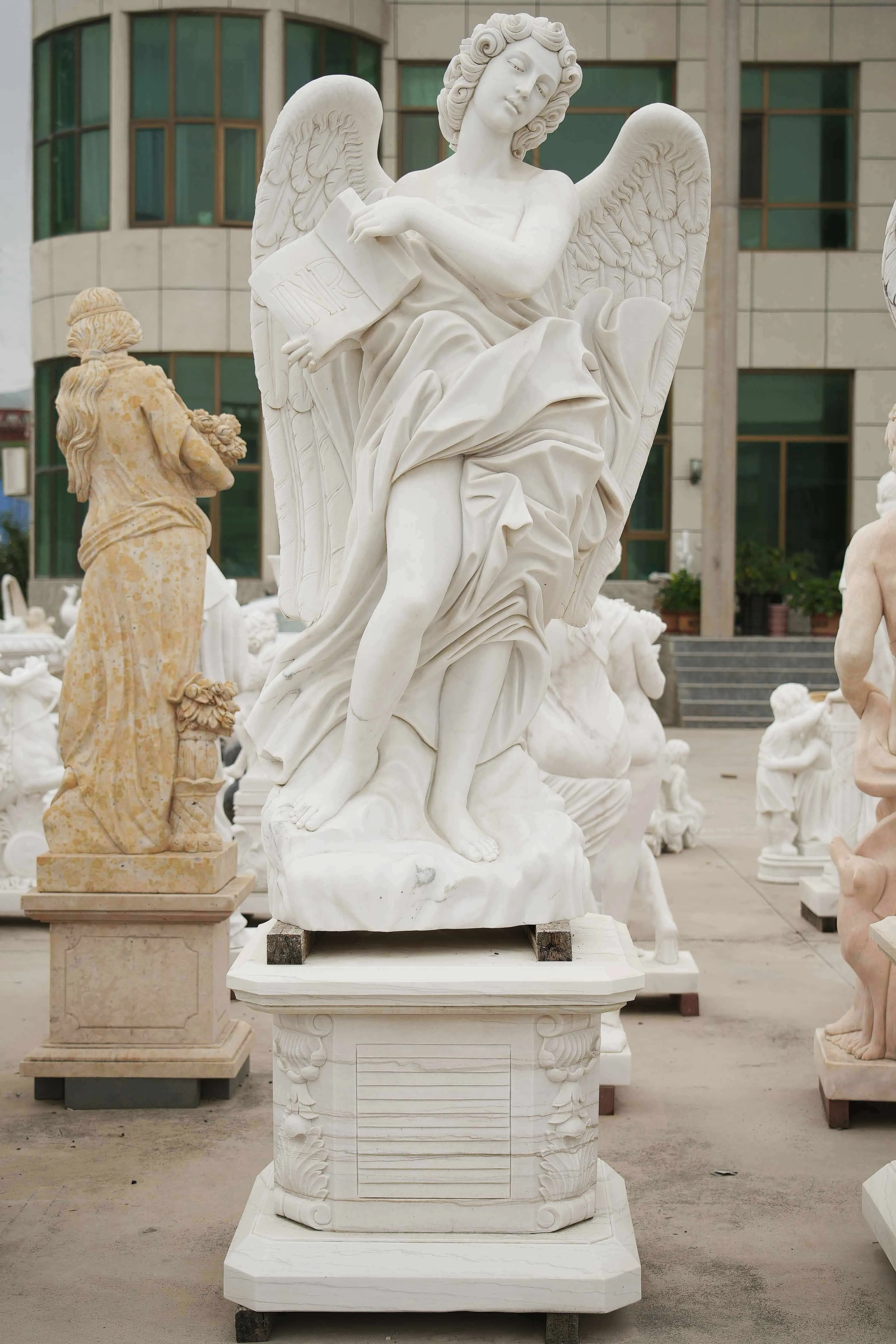 FINEST Reading Angel Marble Figure Sculpture for Garden Decoration FM-025