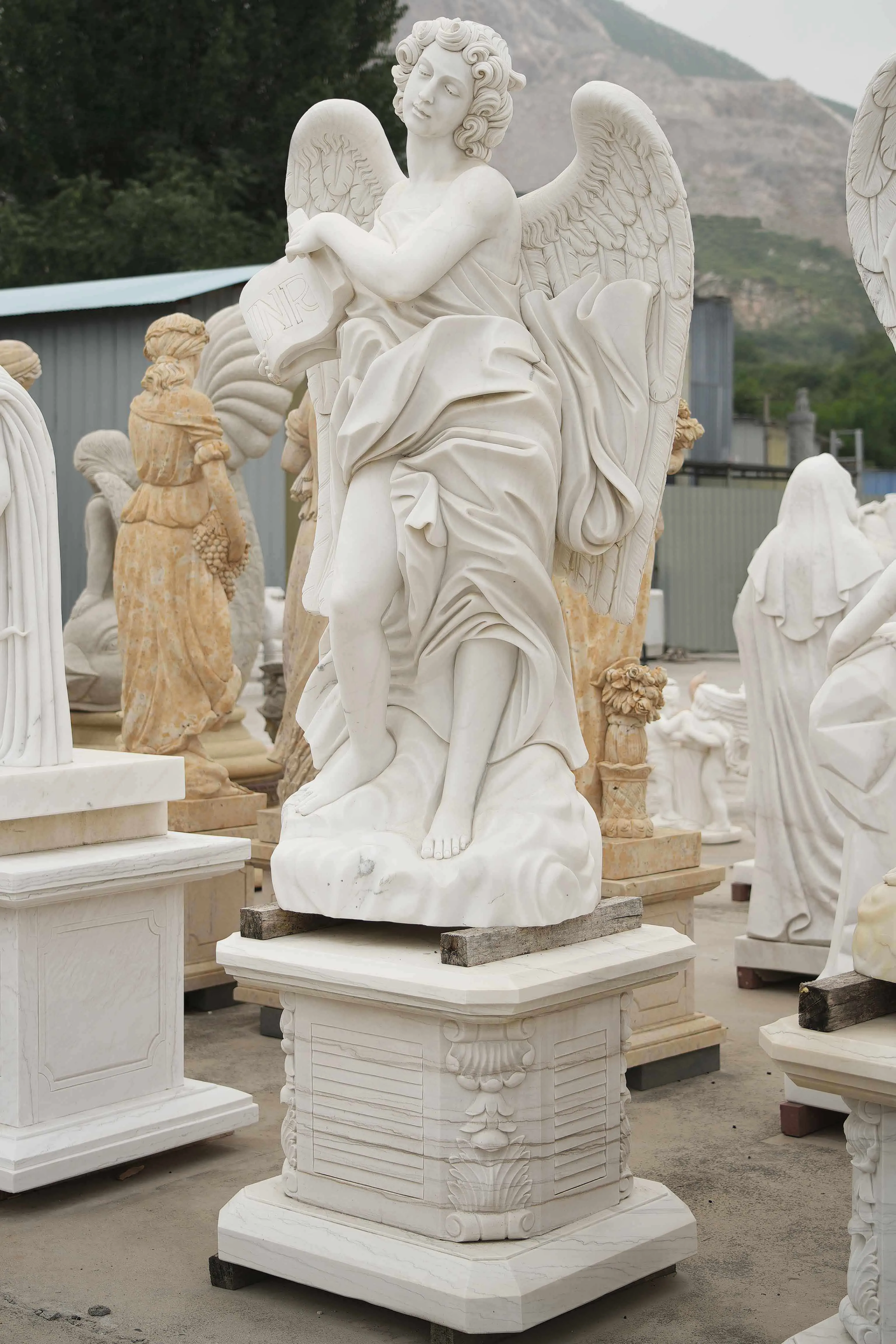 FINEST Reading Angel Marble Figure Sculpture for Garden Decoration FM-025