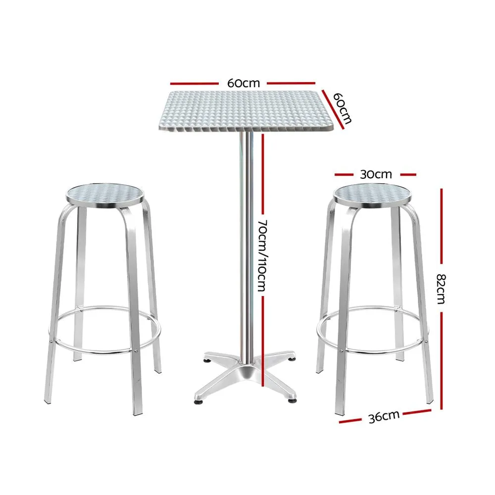 Gardeon Outdoor Bistro Set Bar Table Stools Adjustable Aluminium Cafe 3PC Square