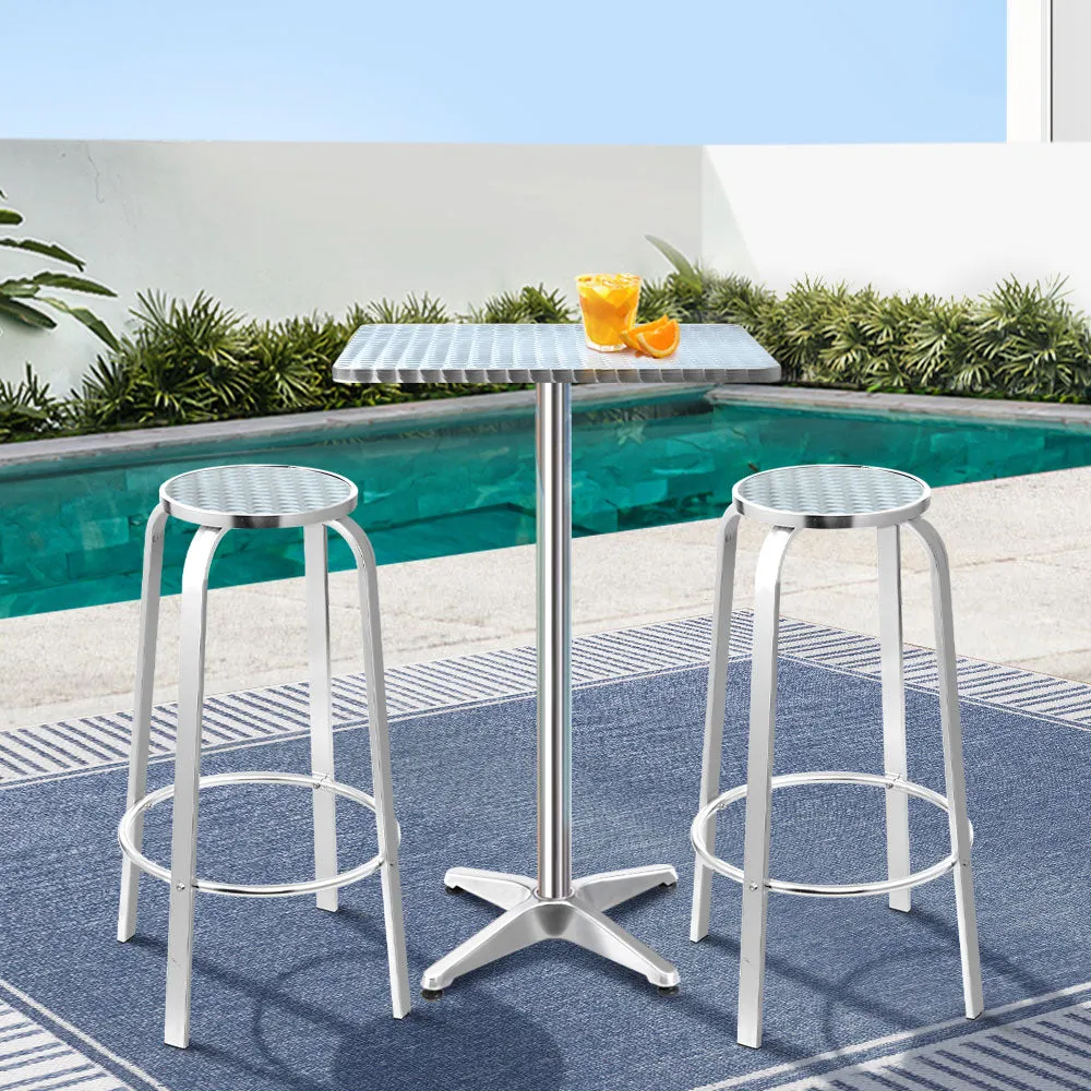 Gardeon Outdoor Bistro Set Bar Table Stools Adjustable Aluminium Cafe 3PC Square