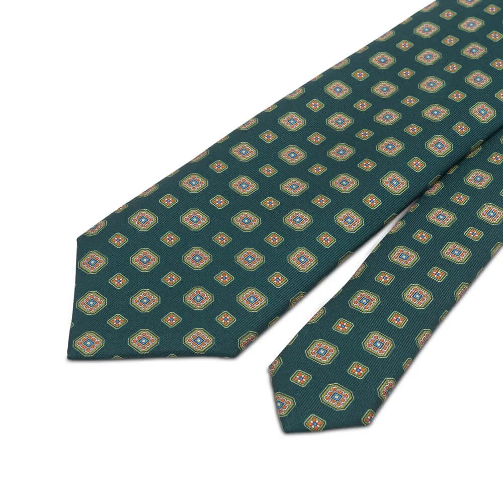 Green Heritage Motif Twill Silk Tie