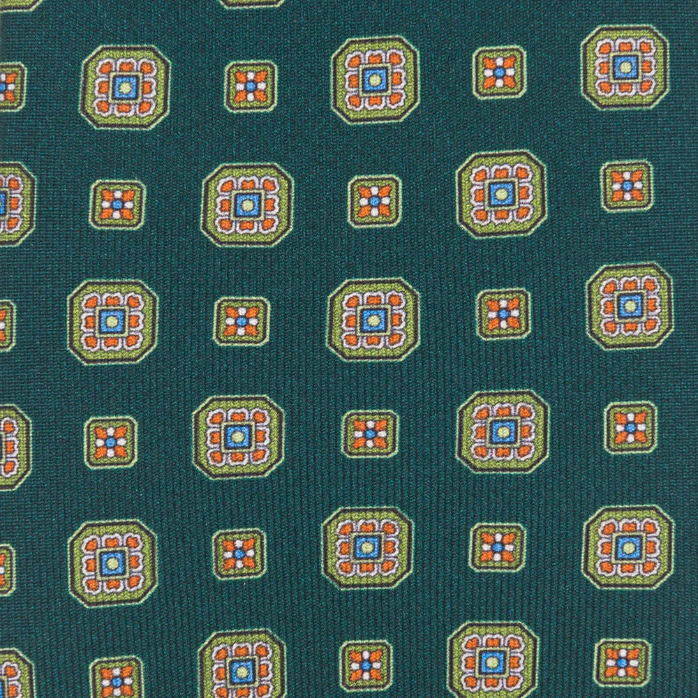 Green Heritage Motif Twill Silk Tie