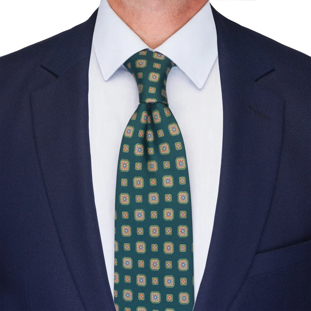 Green Heritage Motif Twill Silk Tie