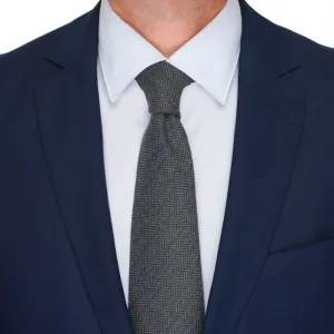 Green Herringbone Virgin Wool Tie