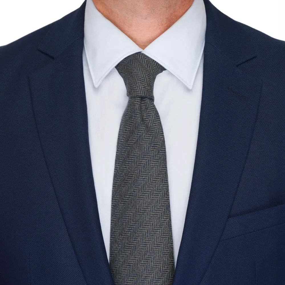 Green Herringbone Virgin Wool Tie