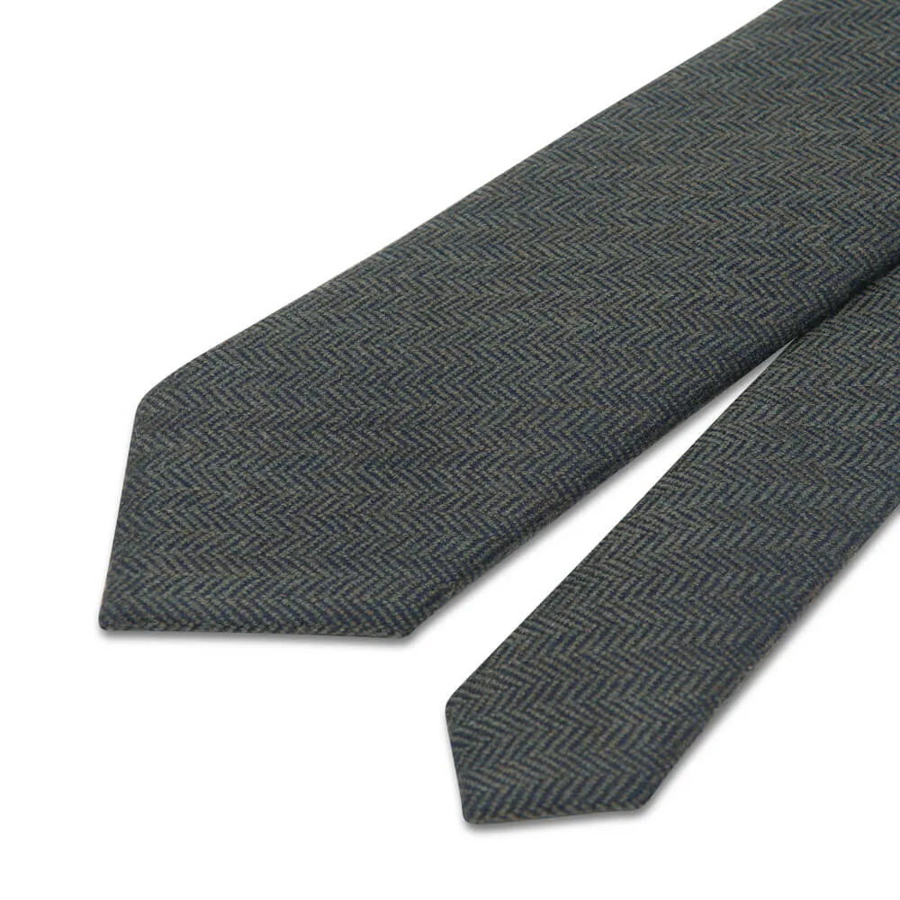 Green Herringbone Virgin Wool Tie