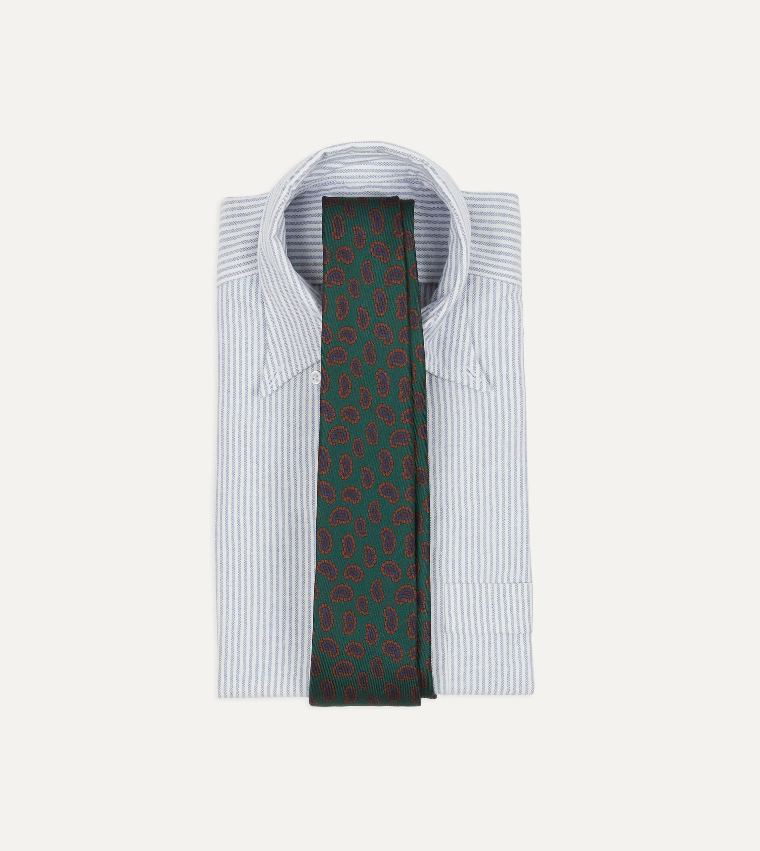 Green Paisley Leaf Print Silk Hand-Rolled Tie